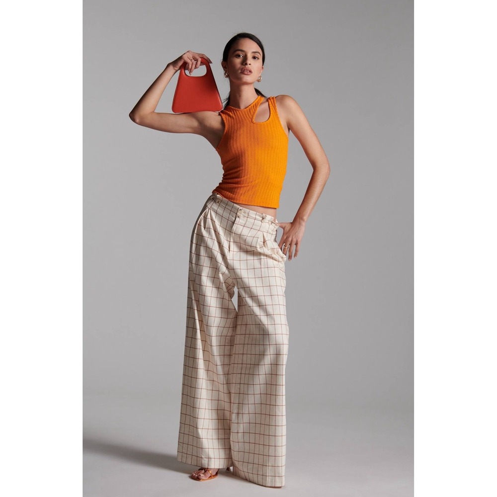 Maeve Anthropologie Ribbed Cutout Tank Top Orange Stretch Asymmetrical Sz XS